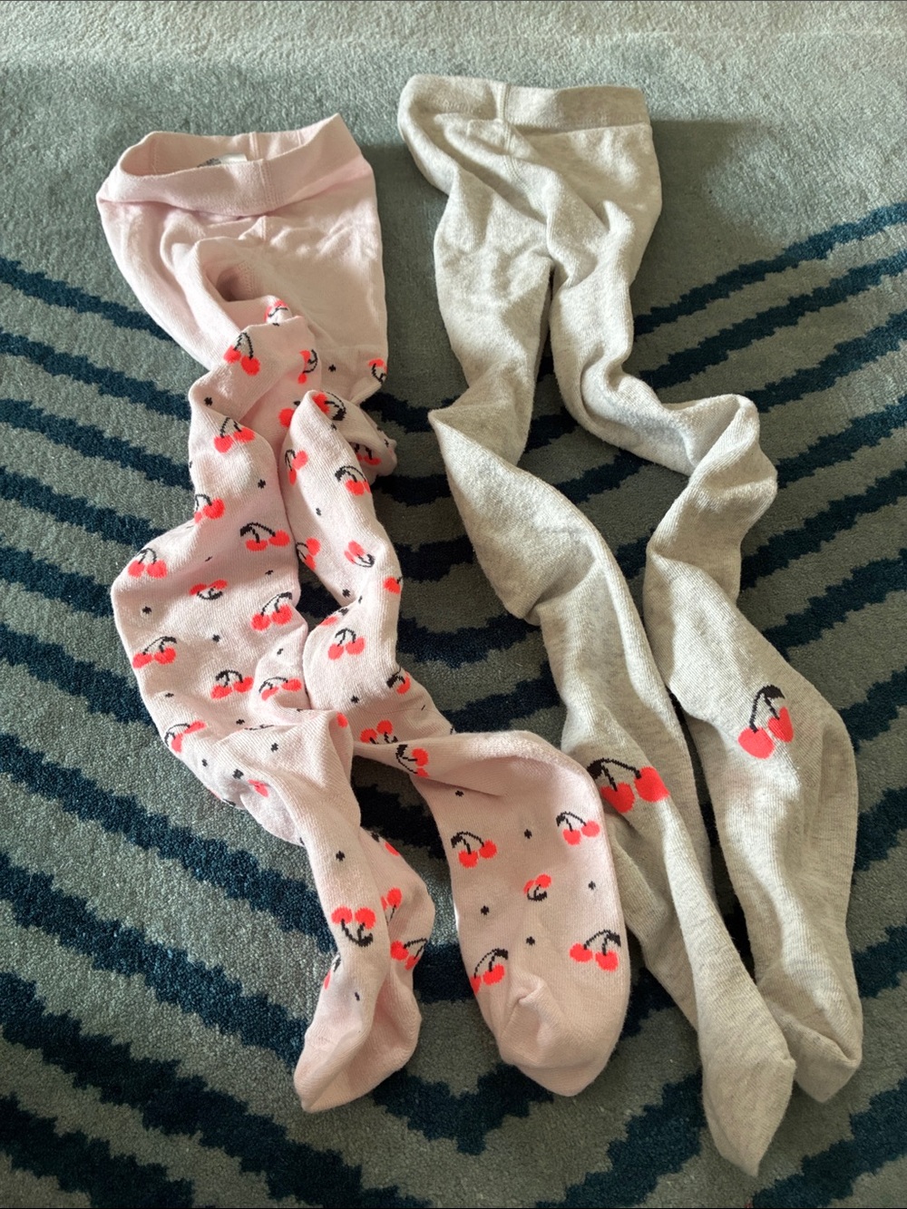 Kids Cherry Print Tights - Pink and Light Gray